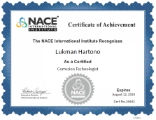 Lukman NACE Certified Corrosion Technologist