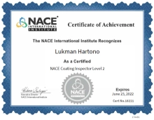 Certificate Lukman- NACE Coating Inspector Level 2 lukman 2