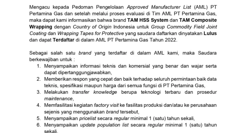 Products PRODUSEN FIELD JOINT COATING (TAM HSS) 2 penting_300_pg1100_surat_hasil_evaluasi_aml_pt_perpro_hss_tape_page_0001